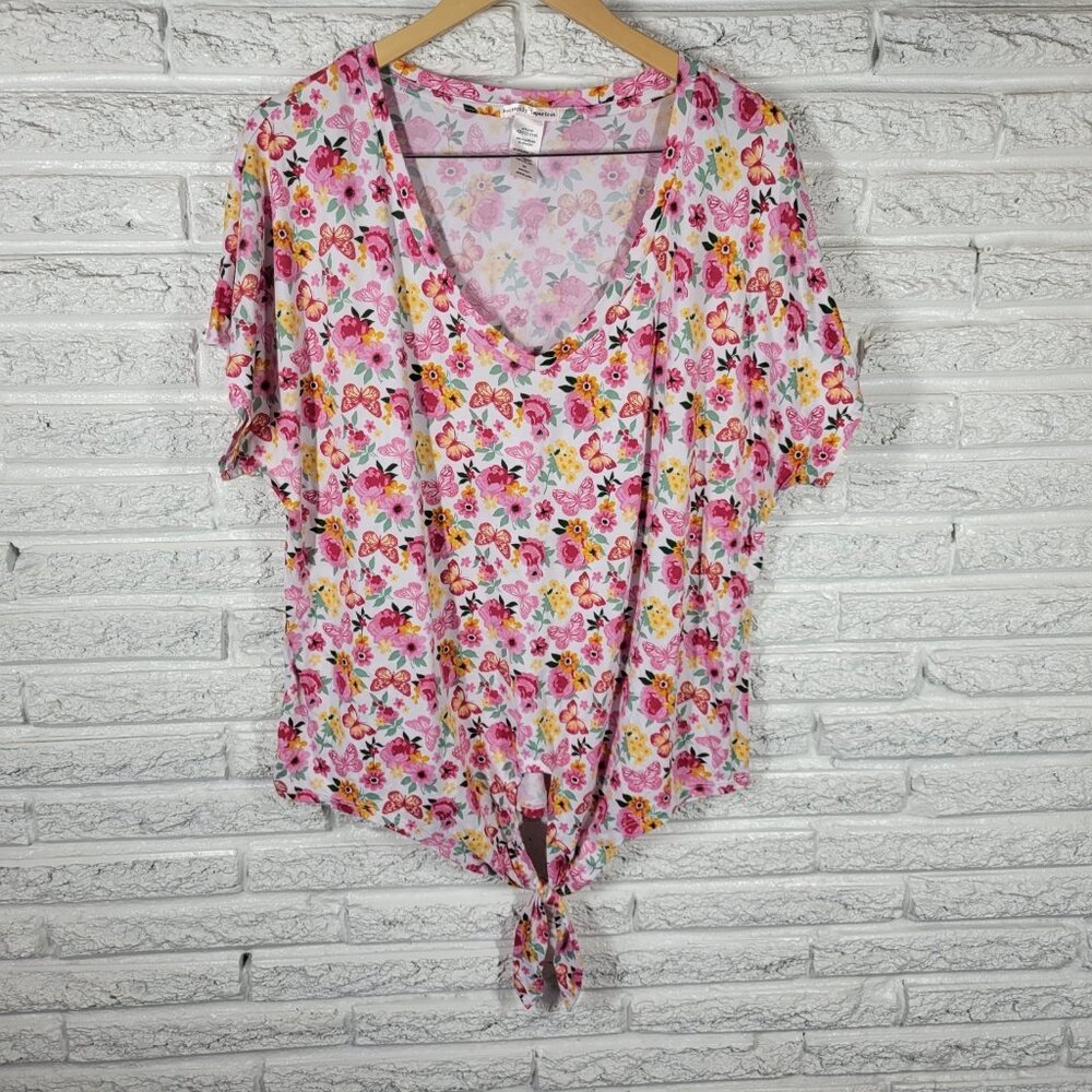 Perfectly Imperfect Women's Plus Size 3X Pink Orange Floral Front Tie FLO294E